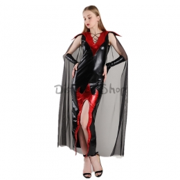 Disfraces Bruja Diablo Negro de Cuero PU Vestido de Halloween