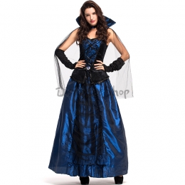 Disfraz de Vampiro de la Corte de la Reina de la Hechicera Vestido Azul de Halloween para Mujer