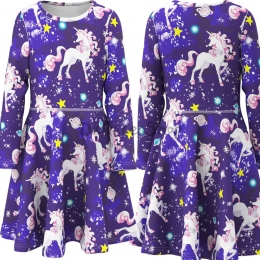 Disfraces de Animales para Niños Vestido Morado con Estampado Unicornios y Estrellas