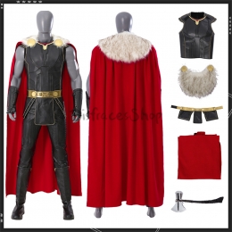 Disfraz de Thor Cosplay Nuevo Traje Negro de Gama Alta con Cuello de Piel Amor y Trueno - Personalizado