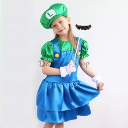 Disfraz Anime Vestido de Super Mario Cosplay Luigi para Niña