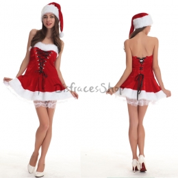 Disfraces Vestido de Corsé Rojo de Navidad de Halloween para Mujer